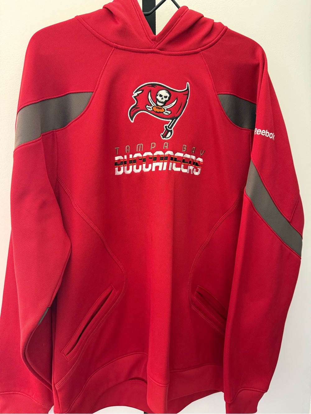 Reebok Red Tampa Bay Buccaneers Pullover Hoodie with Gray Accents